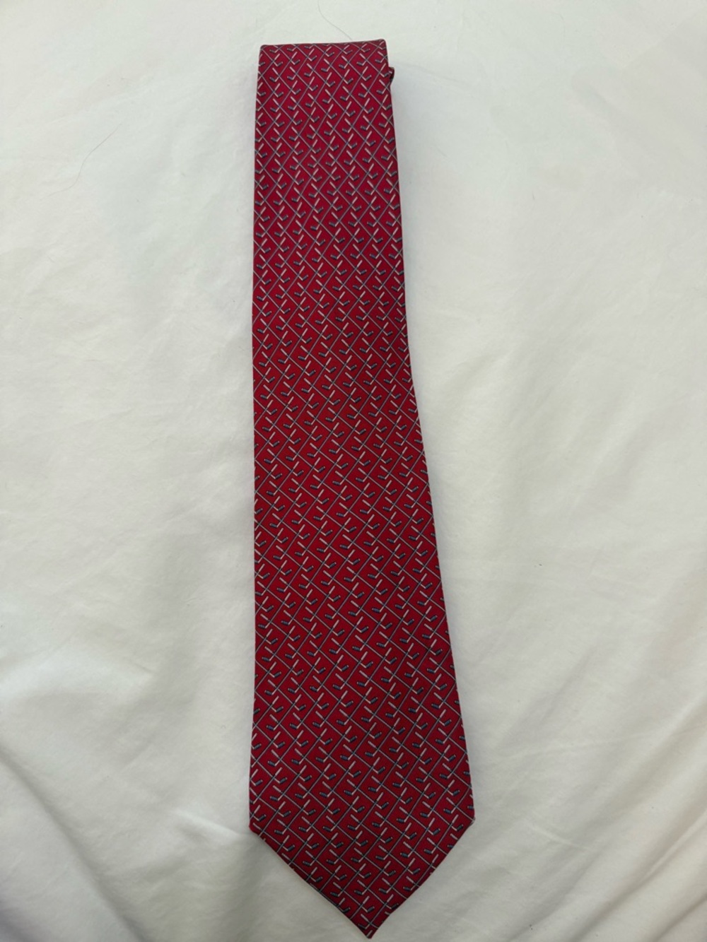 Vineyard Vines Crimson Red Geometric Silk Tie